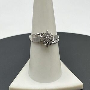 14K White Gold Vintage Diamond Cluster Cocktail Size 8 Wedding Engagement
Ring